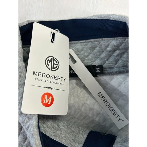 NWT MEROKEETY Button Quilted Patchwork Pullover Sweatshirt Women's Gray / Navy M - Picture 9 of 13